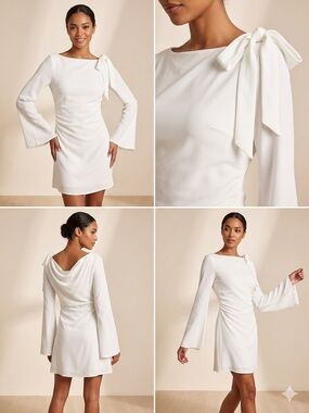 Cider White Mini Dress with Shoulder Bow